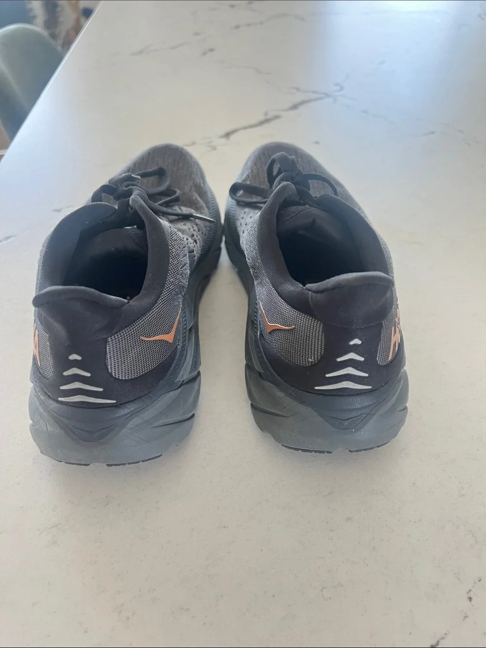 Hoka One Charcoal Gray Running Shoes with peach Logo. Size 8 worn 2x. Amazing!